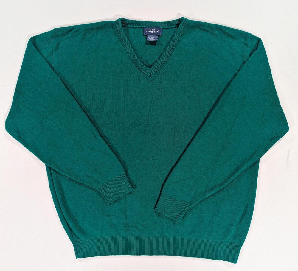 TownCraft Sweater Mens XL Green V Neck Lightweight Acrylic Knit Pullover USA